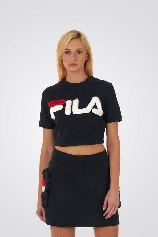 Camisetas Manga Corta Fila Mujer Negras - Barbara Fur Logo Ringer - España 054371JEV